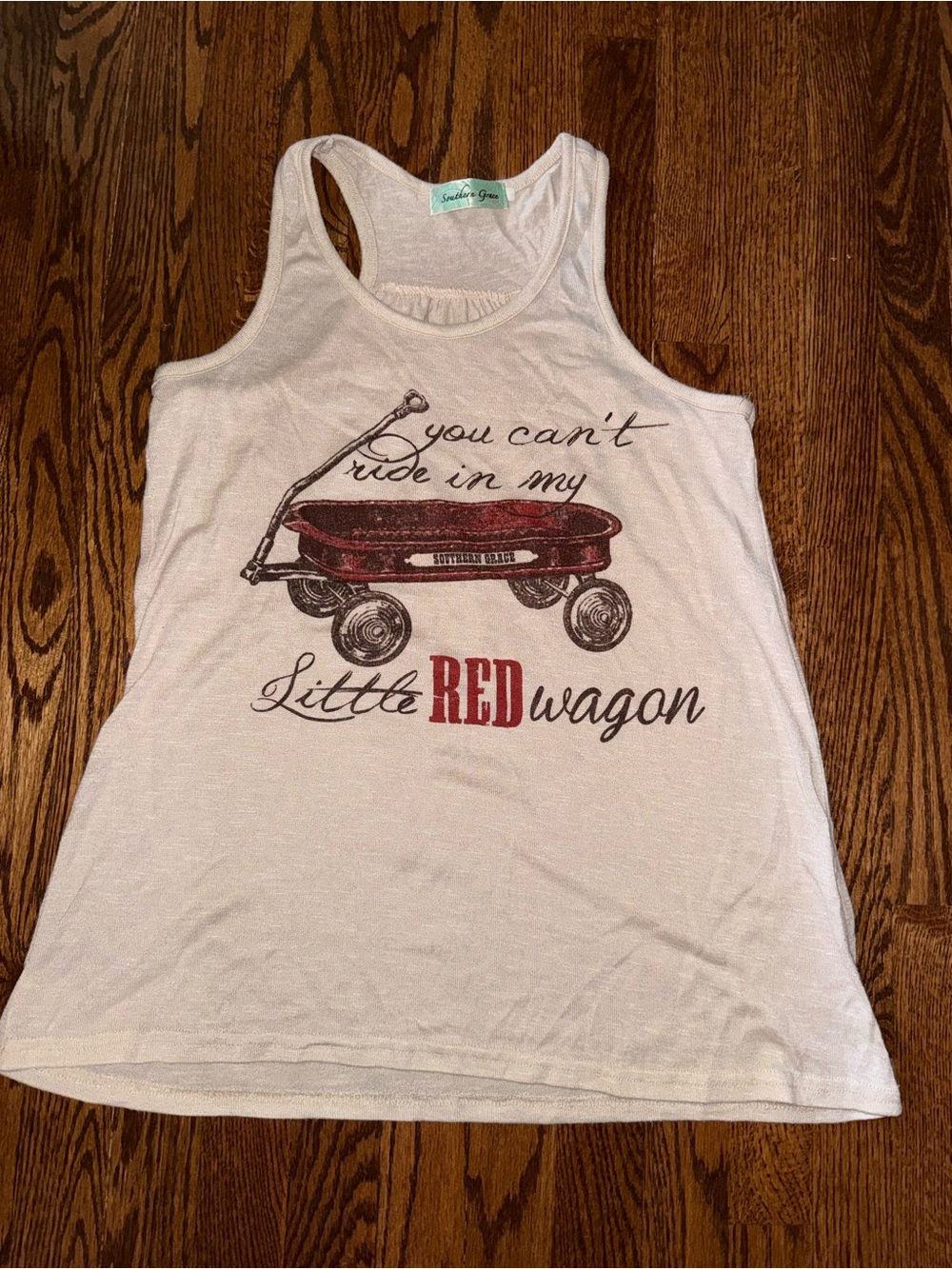 Southern Grace White Tank Top with Red Wagon Graphic